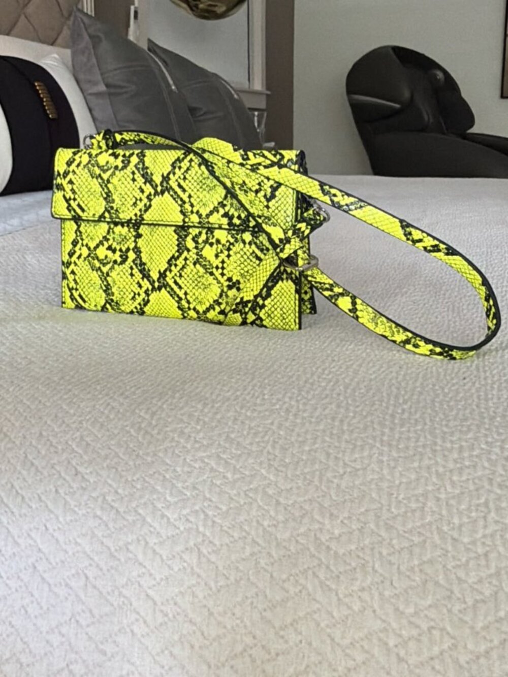 Zara Neon Yellow Snakeskin Print Shoulder / Crossbody Bag